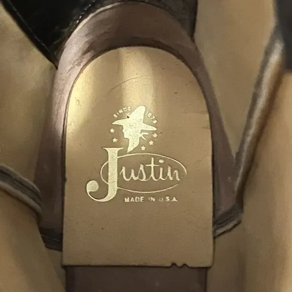 VINTAGE Justin 8462 Roper Black Calfskin Leather Cowboy Boots USA Mens 13D - NWT
